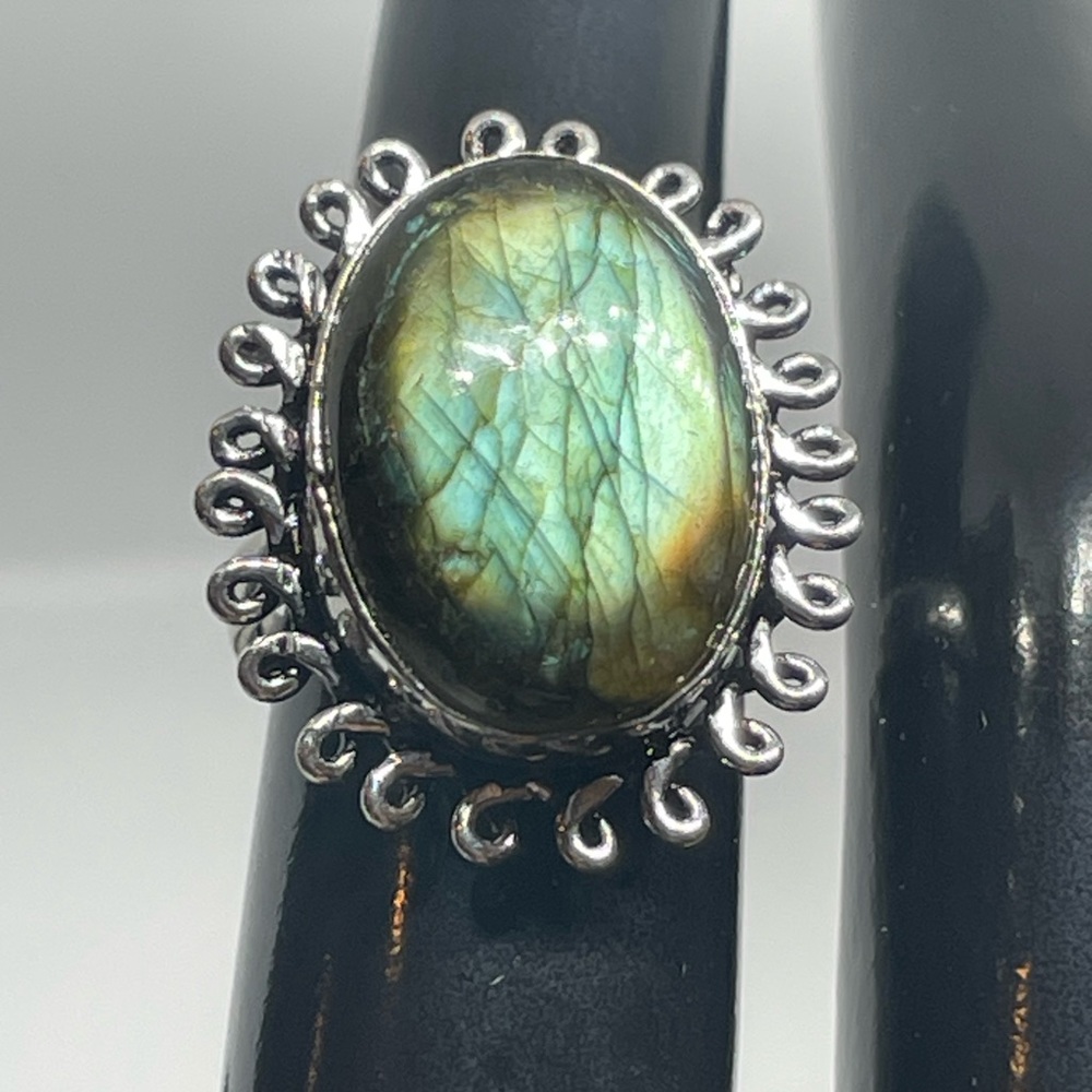 Handmade lg oval Labradorite Gemstone 925 Sterling Silver Ring Jewelry sz 6